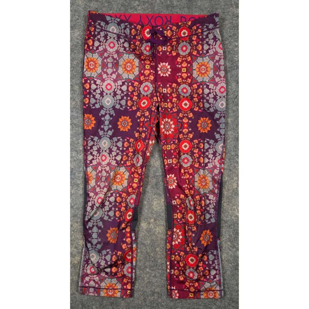 Roxy Womens Floral Kaleidoscope Capri Athletic Leggings Purple Orange Size S